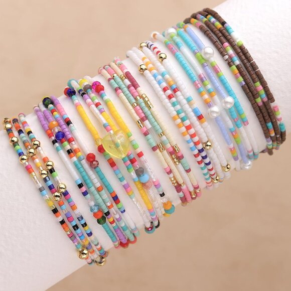 Colorful Seed Beaded Pearl Stackable Stretch Bracelets for Women - Picture 6 of 7